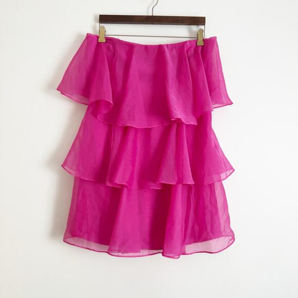 ABERCROMBIE Organza Tiered Strapless Mini Dress Pink Large Tall - Picture 2 of 7